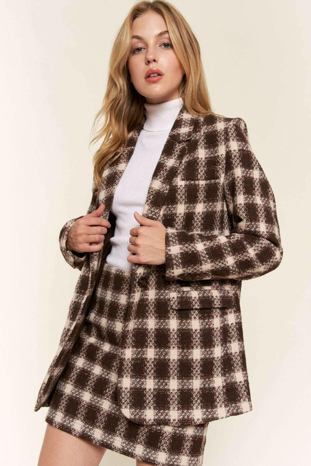 Brushed One Button Plaid Blazer - The Rogue Daisy