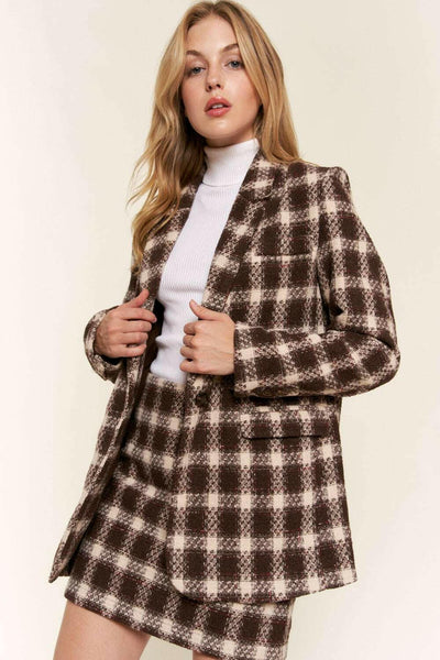 Brushed One Button Plaid Blazer - The Rogue Daisy