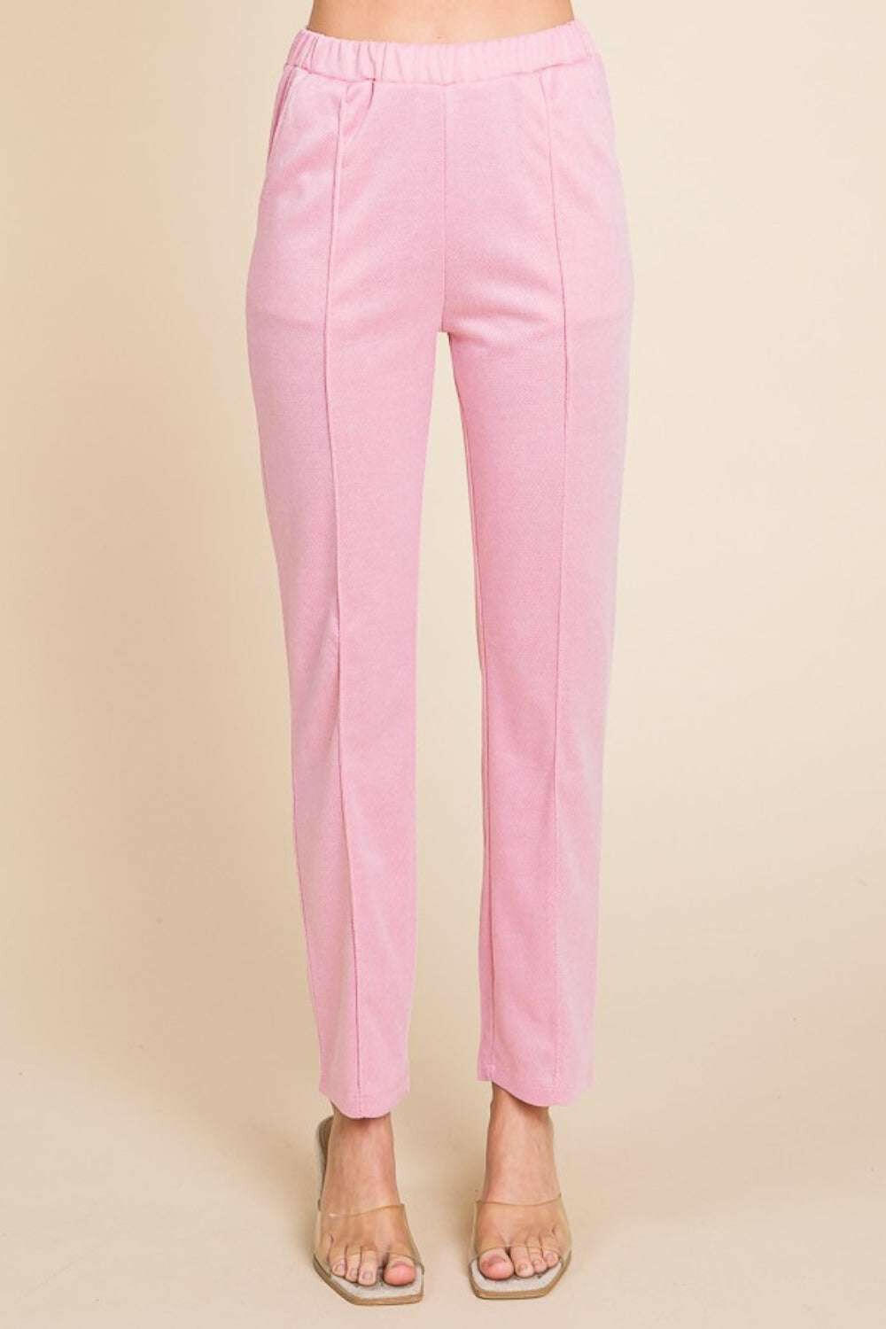 Pintuck Slim Pants in Pink.