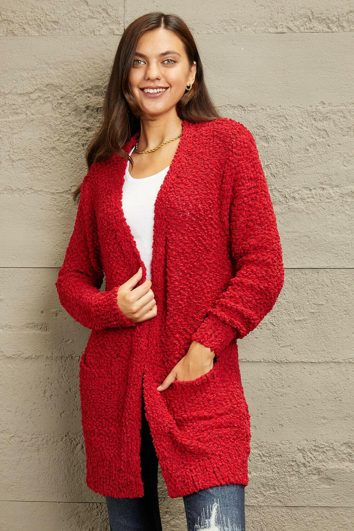 Full Size Open Front Popcorn Cardigan