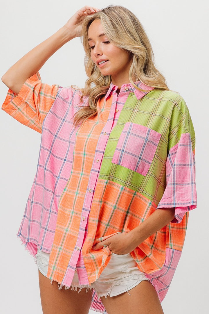 Plaid Collared Half Sleeve Shirt