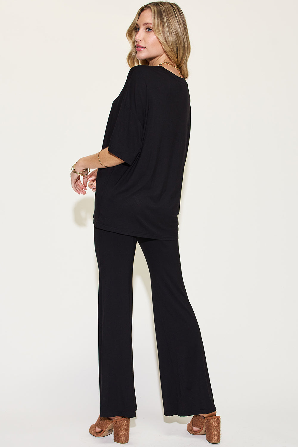 Bamboo Drop Shoulder T-Shirt and Flare Pants Set