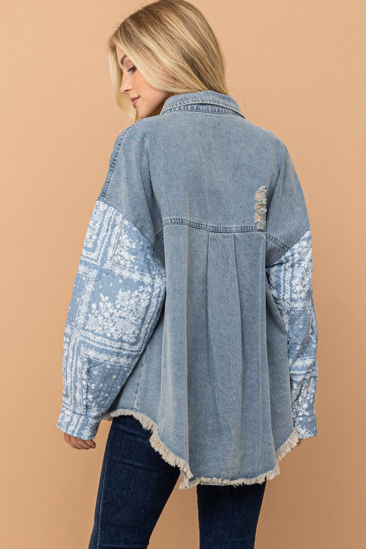 Paisley Print Quilted Denim Jacket