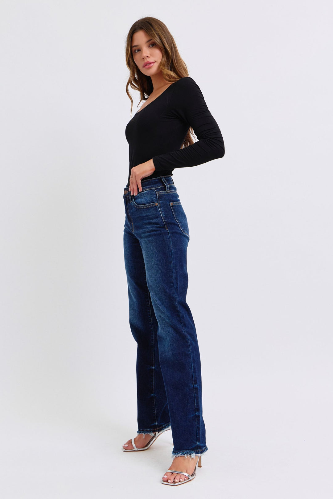 Judy Blue Raw Hem Straight Leg Jeans