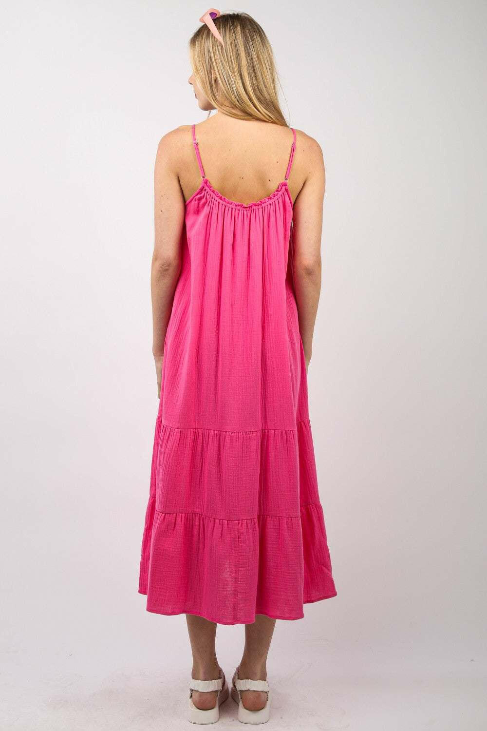 Fuchsia Cotton Ruffled Dress - The Rogue Daisy