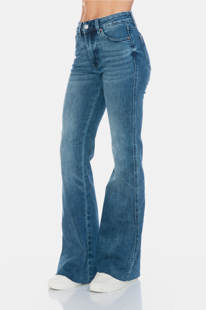 Judy Blue Tummy Control Vintage Wash Cut Hem Flare Jeans