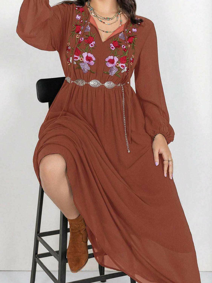 Rustic Floral Embroidered Maxi Dress - Plus Size