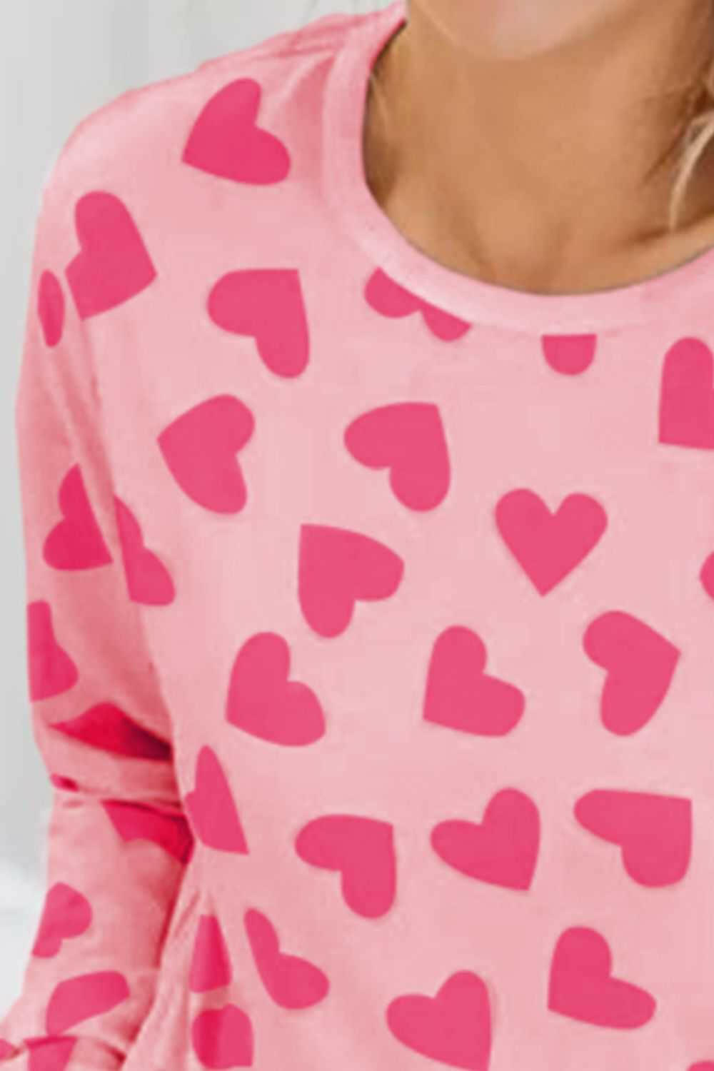 Heart Print Round Neck Top