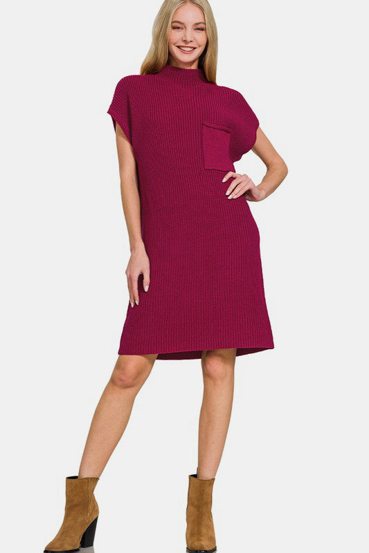 Mock Neck Short Sleeve Sweater Dress