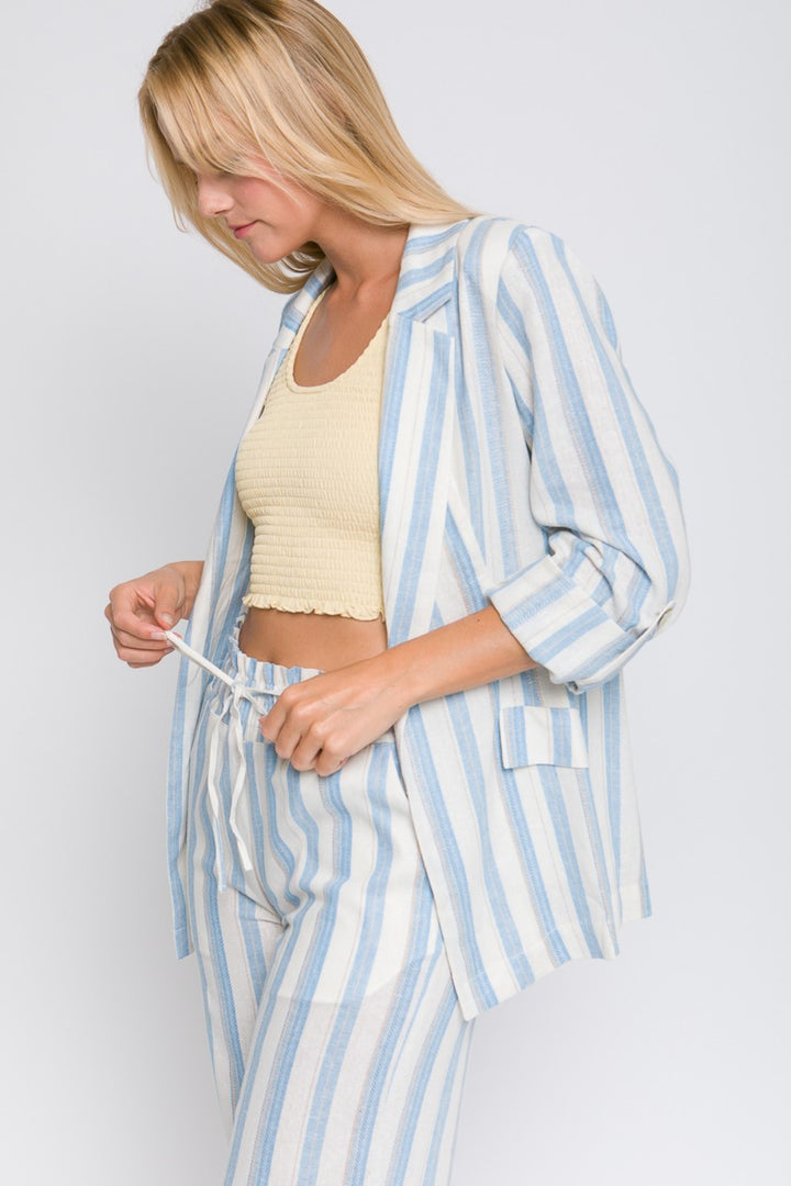 Linen Blend Woven Striped Blazer