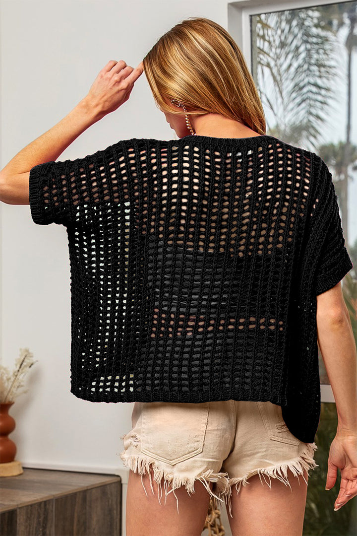 Openwork Short Sleeve Knit Top