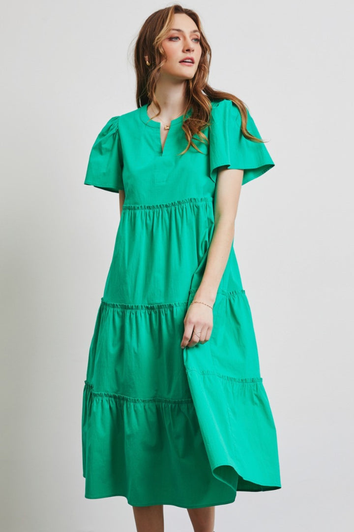 Cotton Poplin Ruffled Tiered Midi Dress