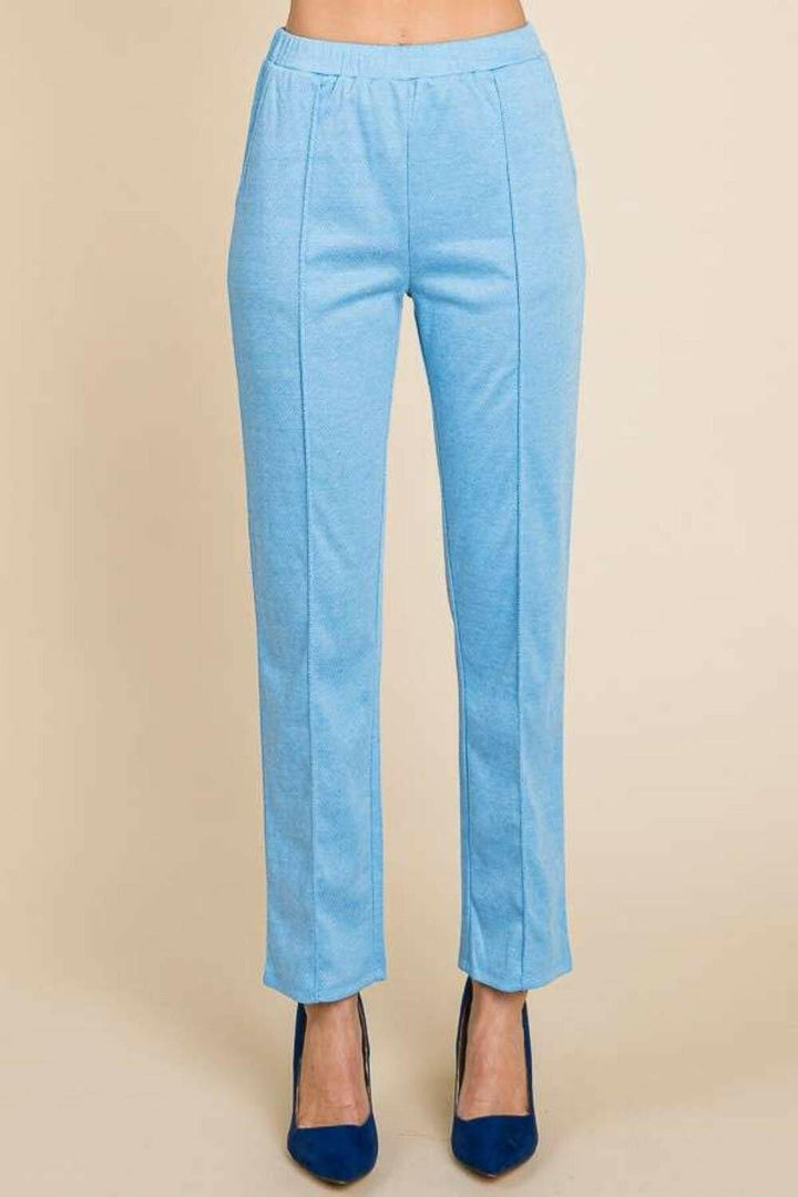 Pintuck Slim Pants in Baby Blue.