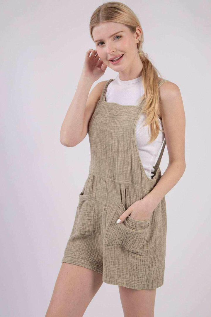 Sage Double Gauze Overall Shorts