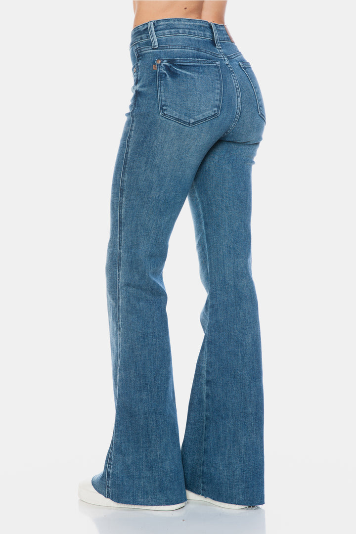 Judy Blue Tummy Control Vintage Wash Cut Hem Flare Jeans