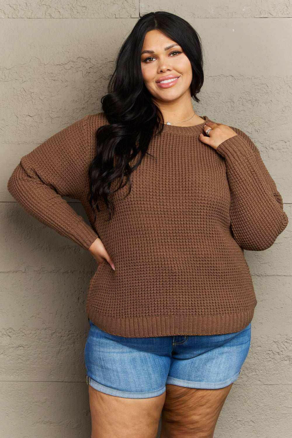 Size High Low Waffle Knit Sweater