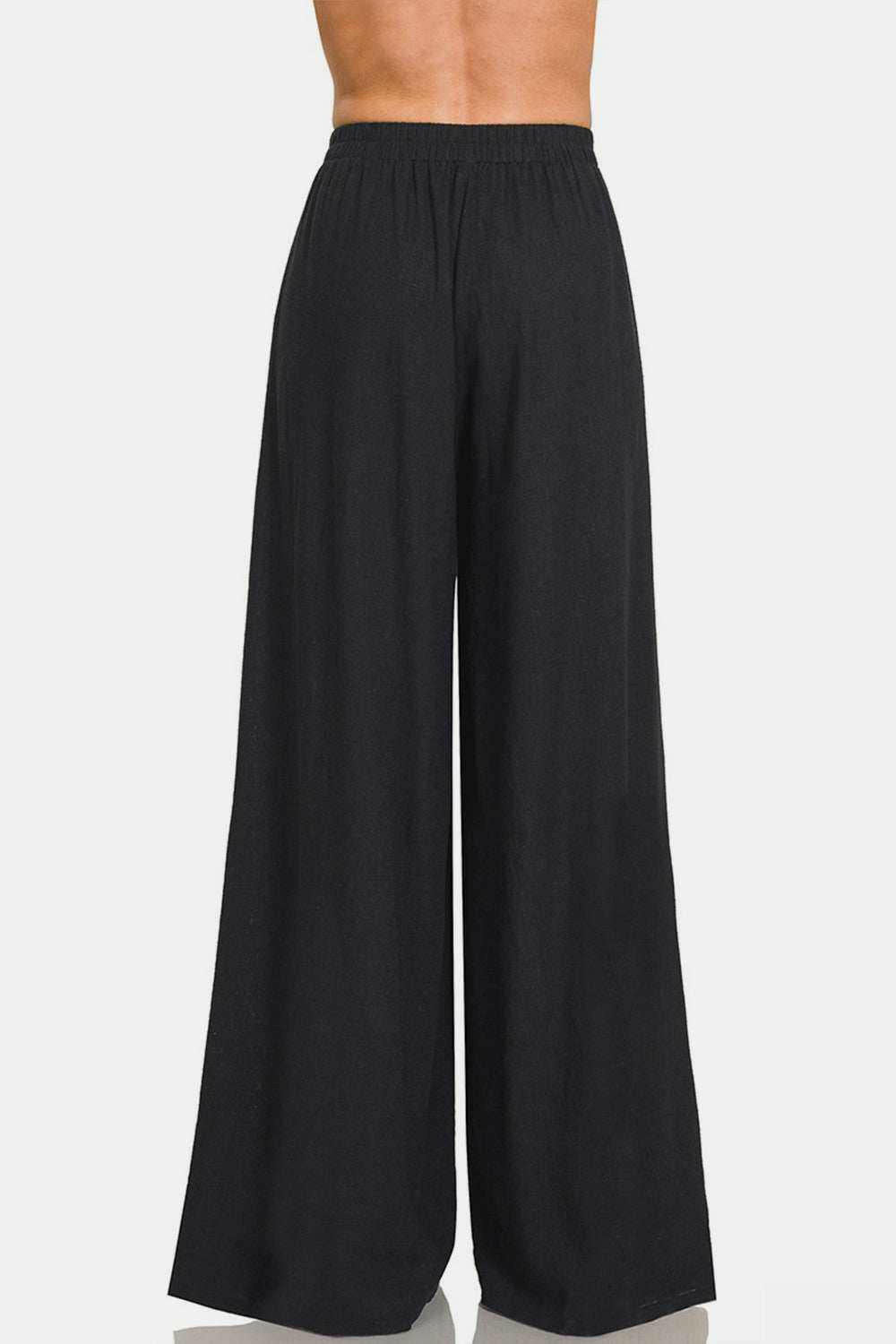 Pleated Linen-Blend Wide-Leg Pants.