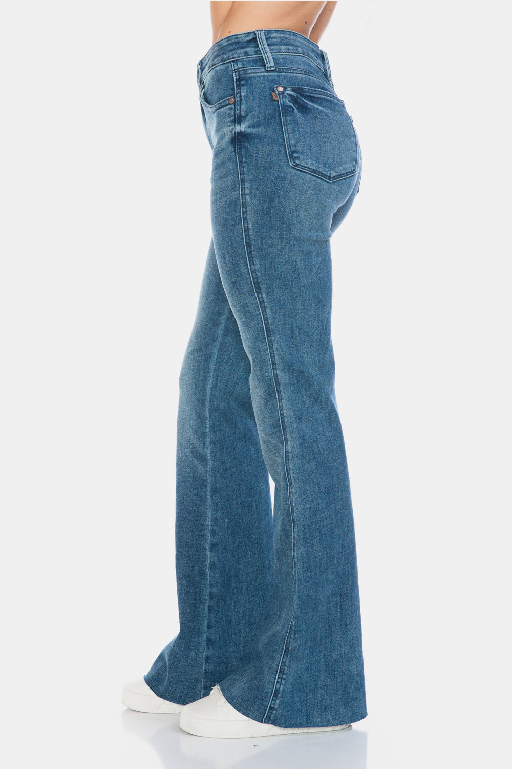 Judy Blue Tummy Control Vintage Wash Cut Hem Flare Jeans