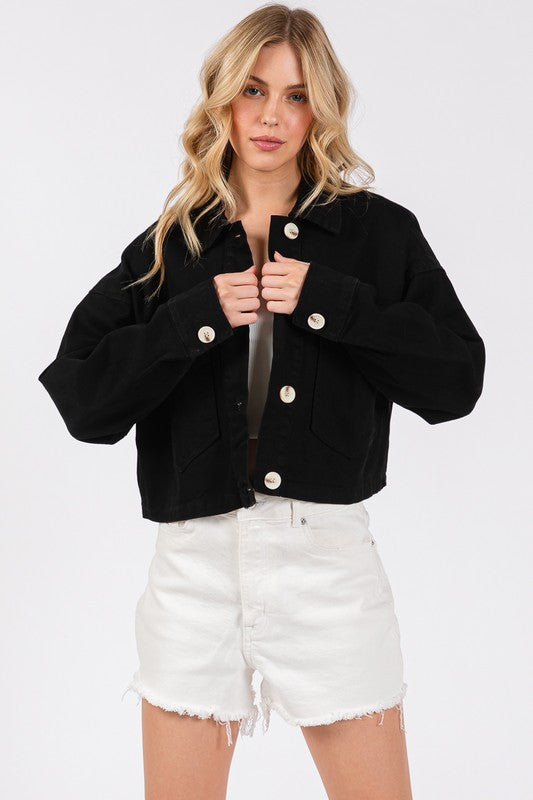 Big Button Cropped Denim Jacket