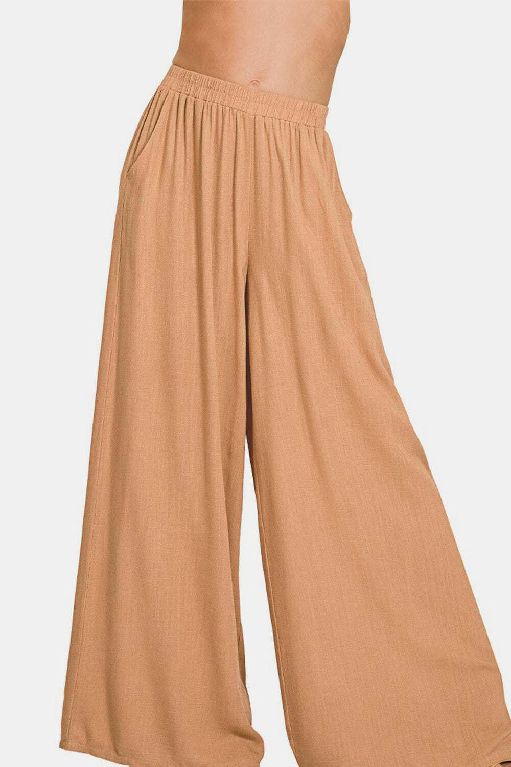 Pleated Linen-Blend Wide-Leg Pants.