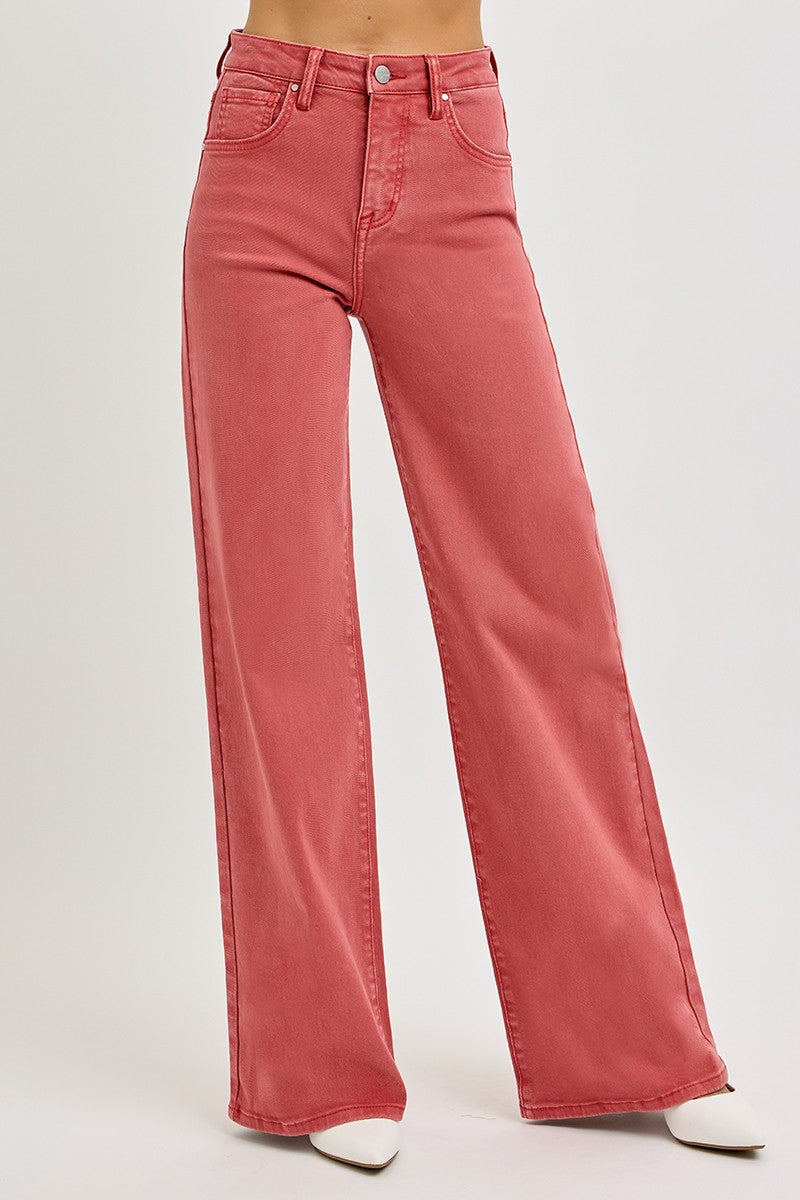 High Rise Wide Leg Jeans in Brick