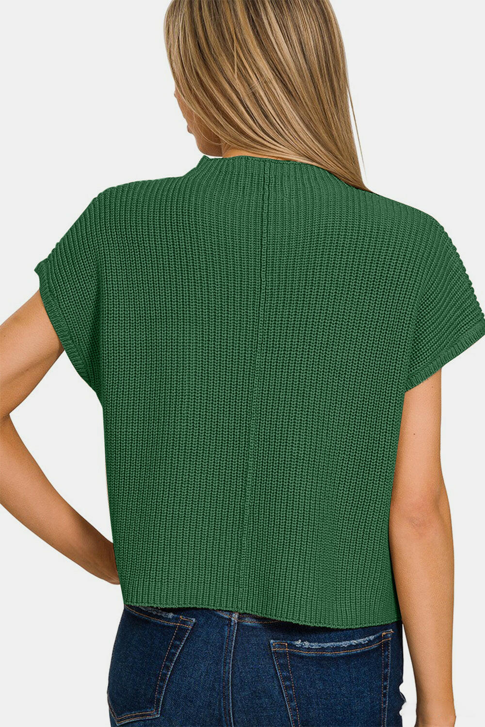 Zenana Mock Neck Short Sleeve Sweater.