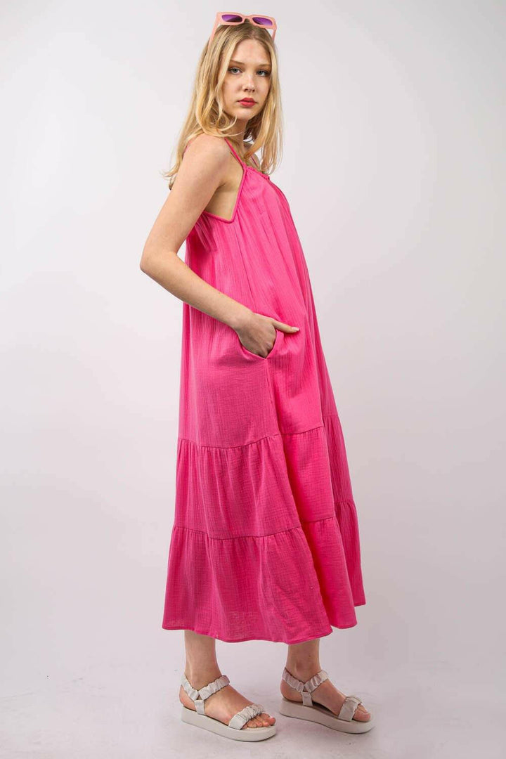 Fuchsia Cotton Ruffled Dress - The Rogue Daisy