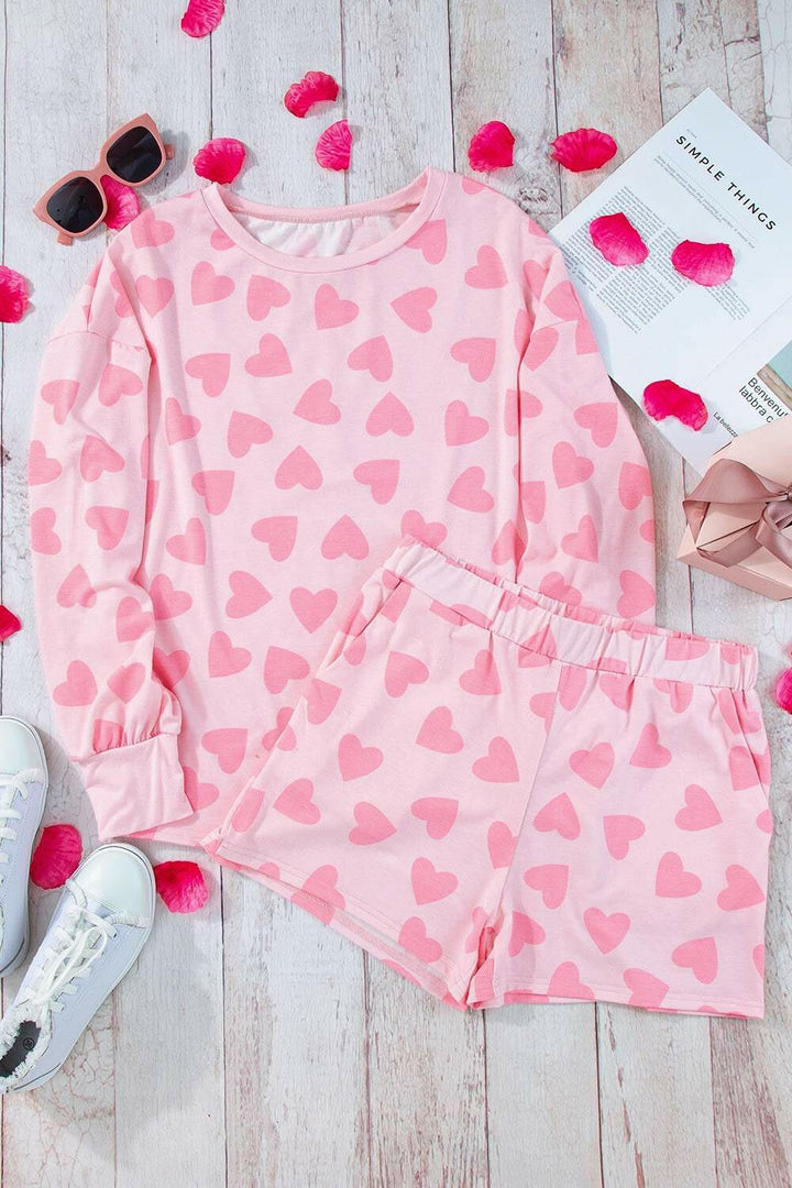 Heart Print Round Neck Top