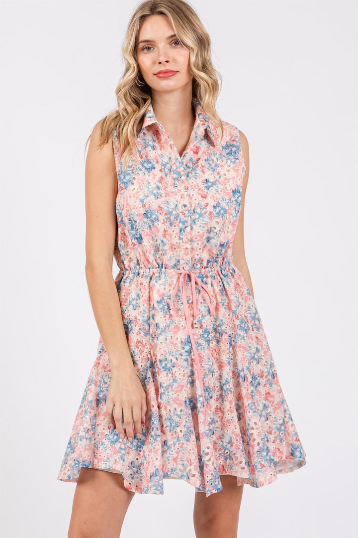 Floral Eyelet Sleeveless Mini Dress