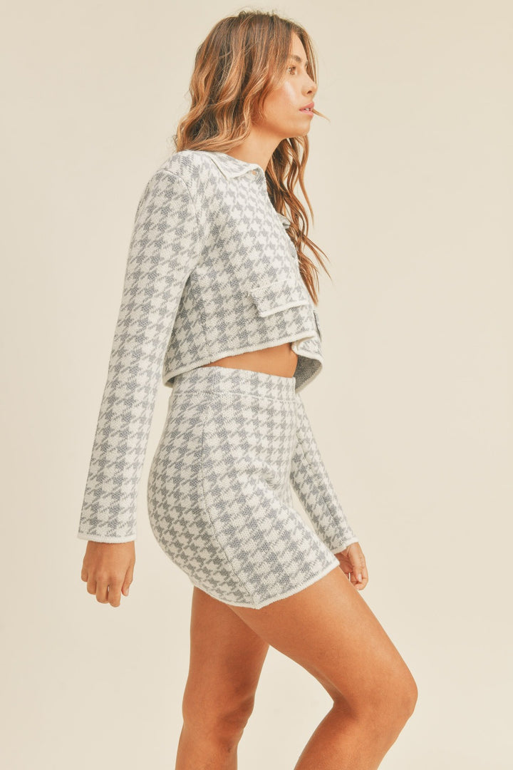 Houndstooth Knit Mini Skirt Set