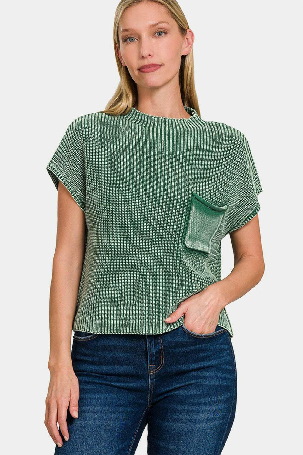 Washed Cotton Cropped Mock Neck Sweater - The Rogue Daisy