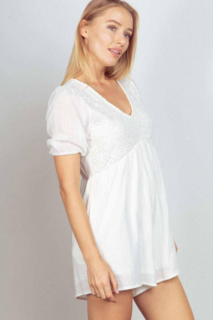 Soft Cotton Lace Romper with Pockets