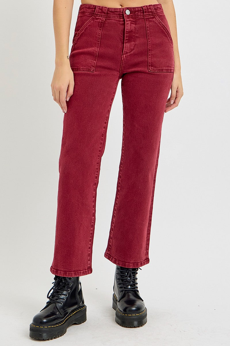 Cropped High Rise Jeans in Wine