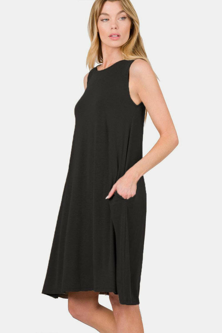 Zenana Sleeveless Flared Dress  - Full Size.