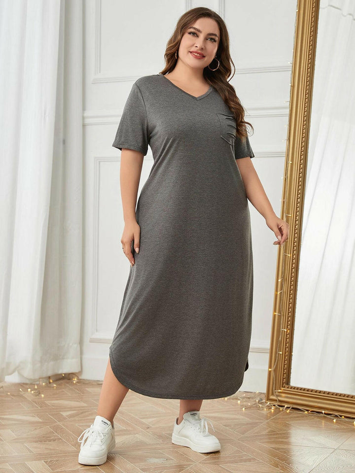 -Neck Short Sleeve Lounge Dress