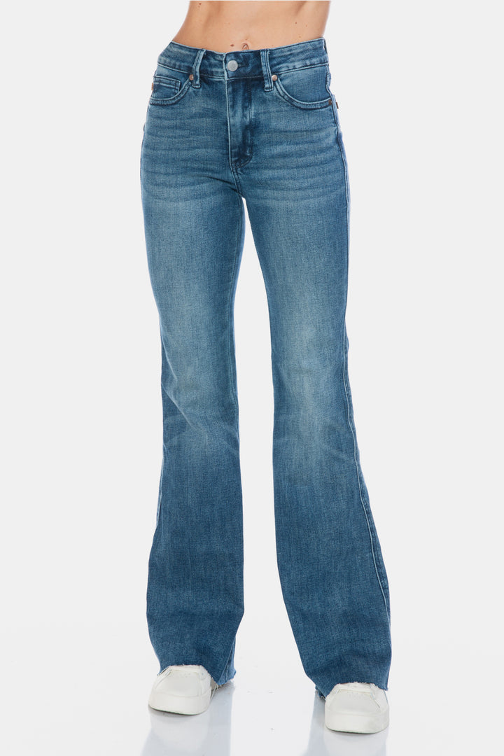 Judy Blue Tummy Control Vintage Wash Cut Hem Flare Jeans