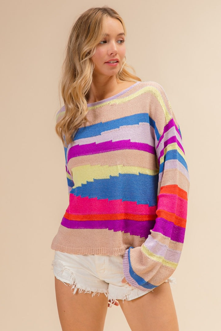 Multi Color Geometric Stripe Sweater