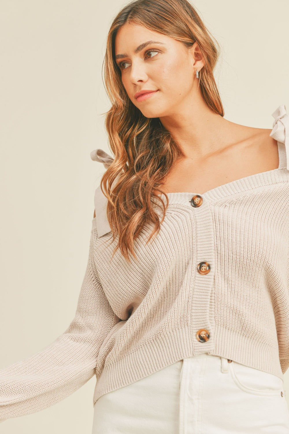 Off-Shoulder Tie-Strap Sweater