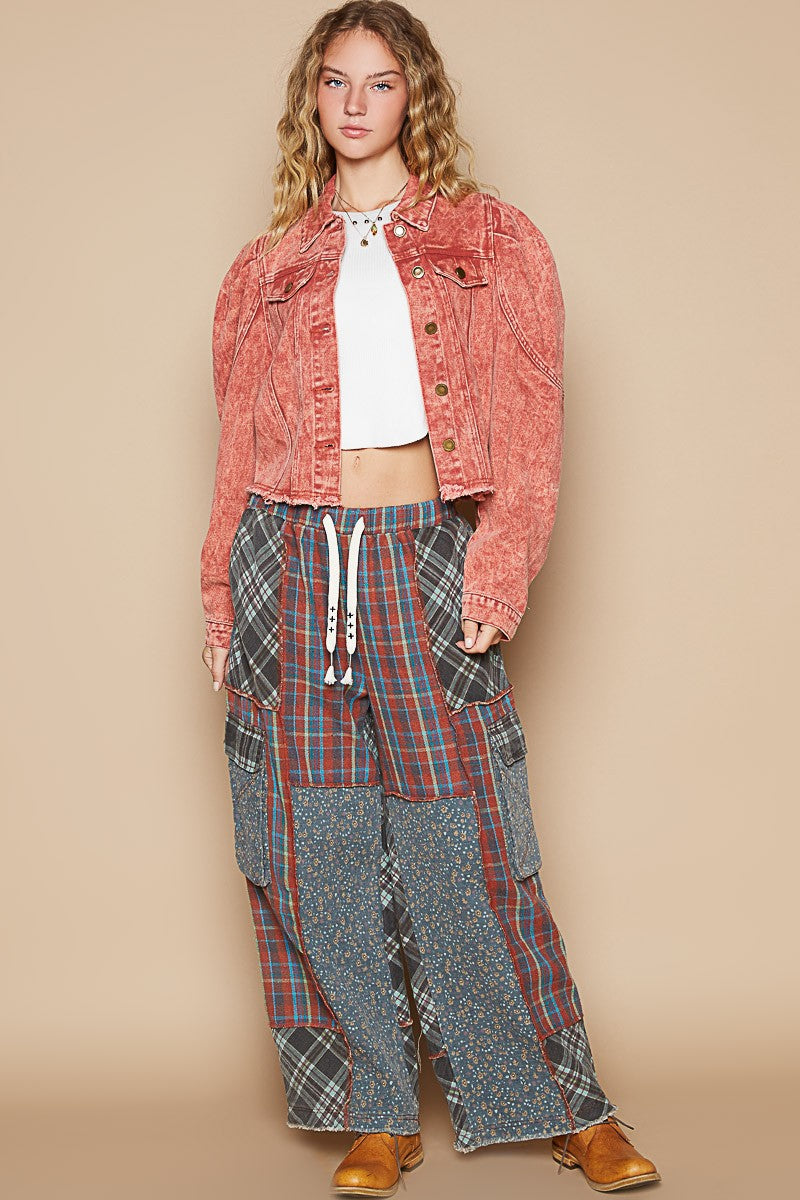 Brick Red Cropped Denim Jacket