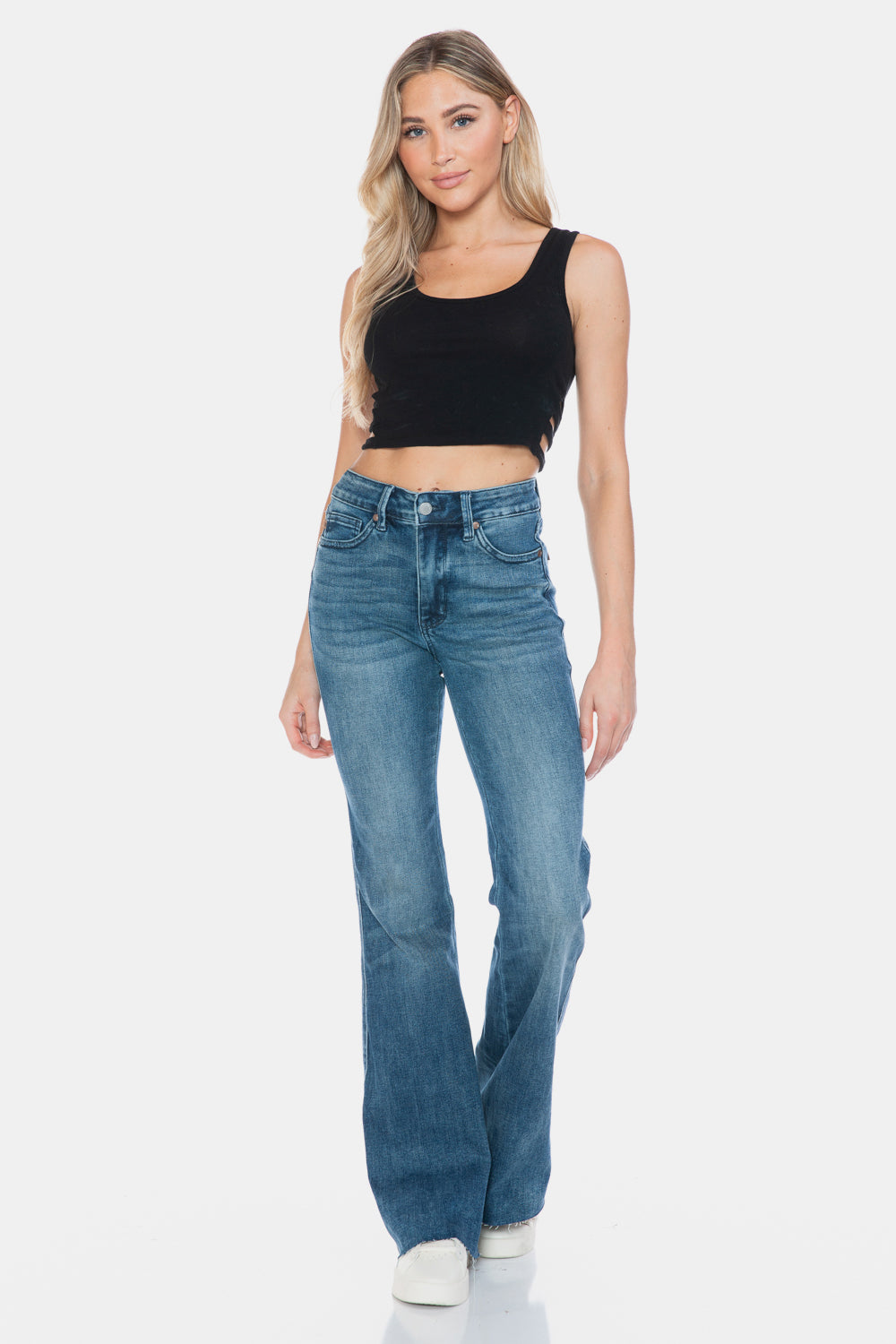 Judy Blue Tummy Control Vintage Wash Cut Hem Flare Jeans