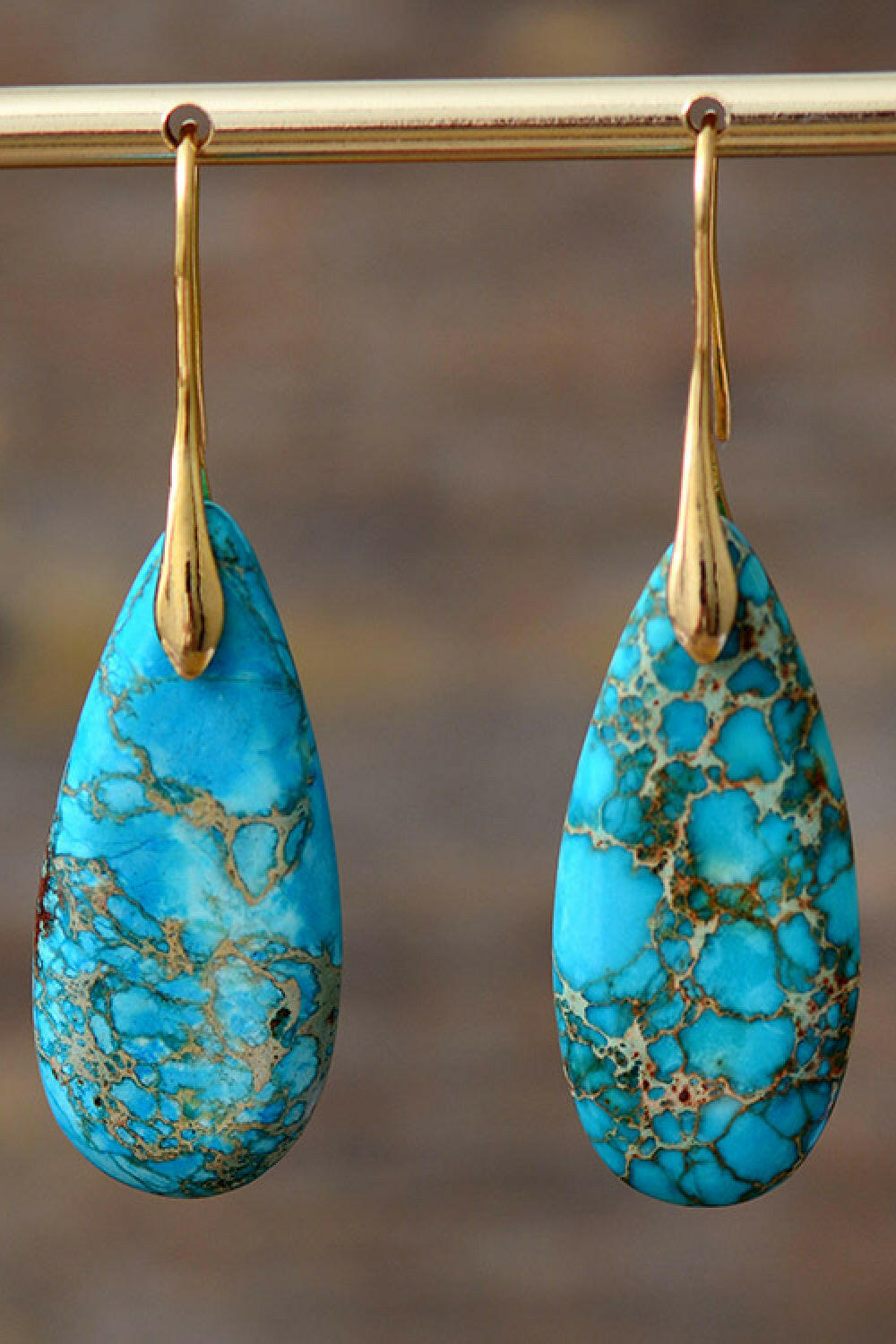 Teardrop Natural Stone Dangle Earrings.