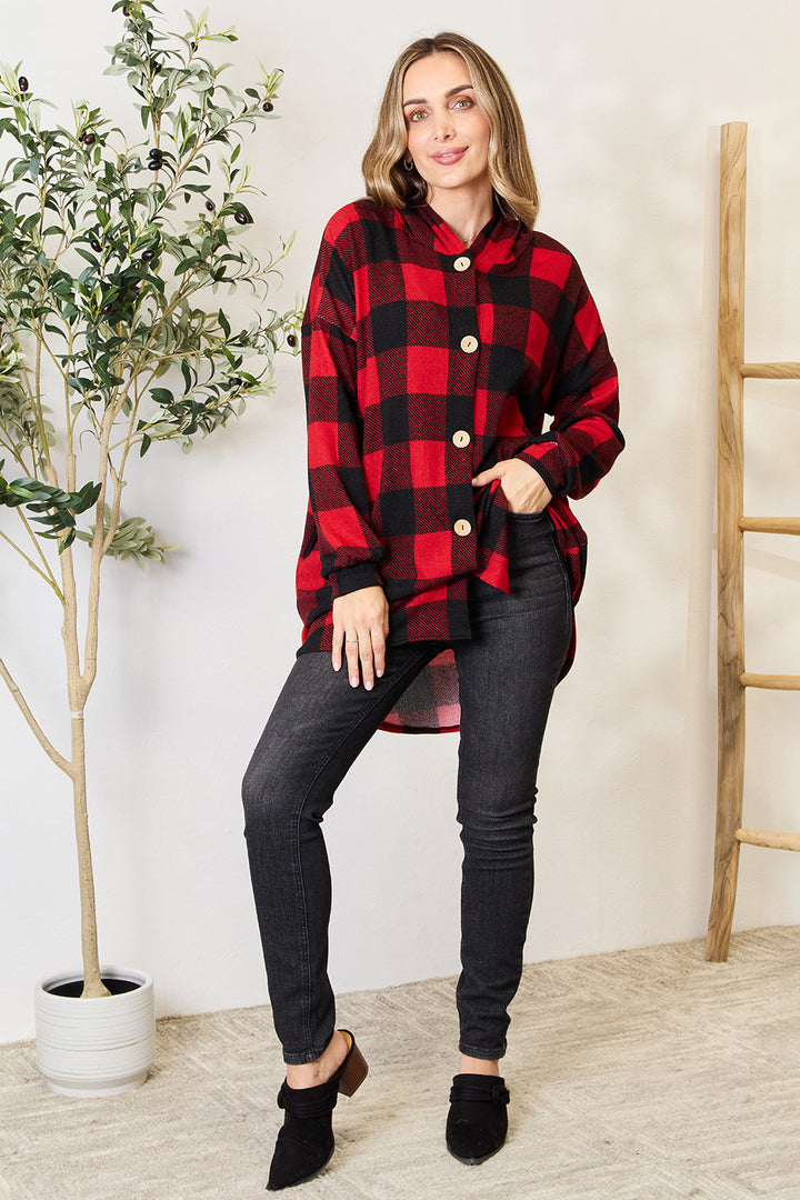 Plaid Hooded Button Down Shirt