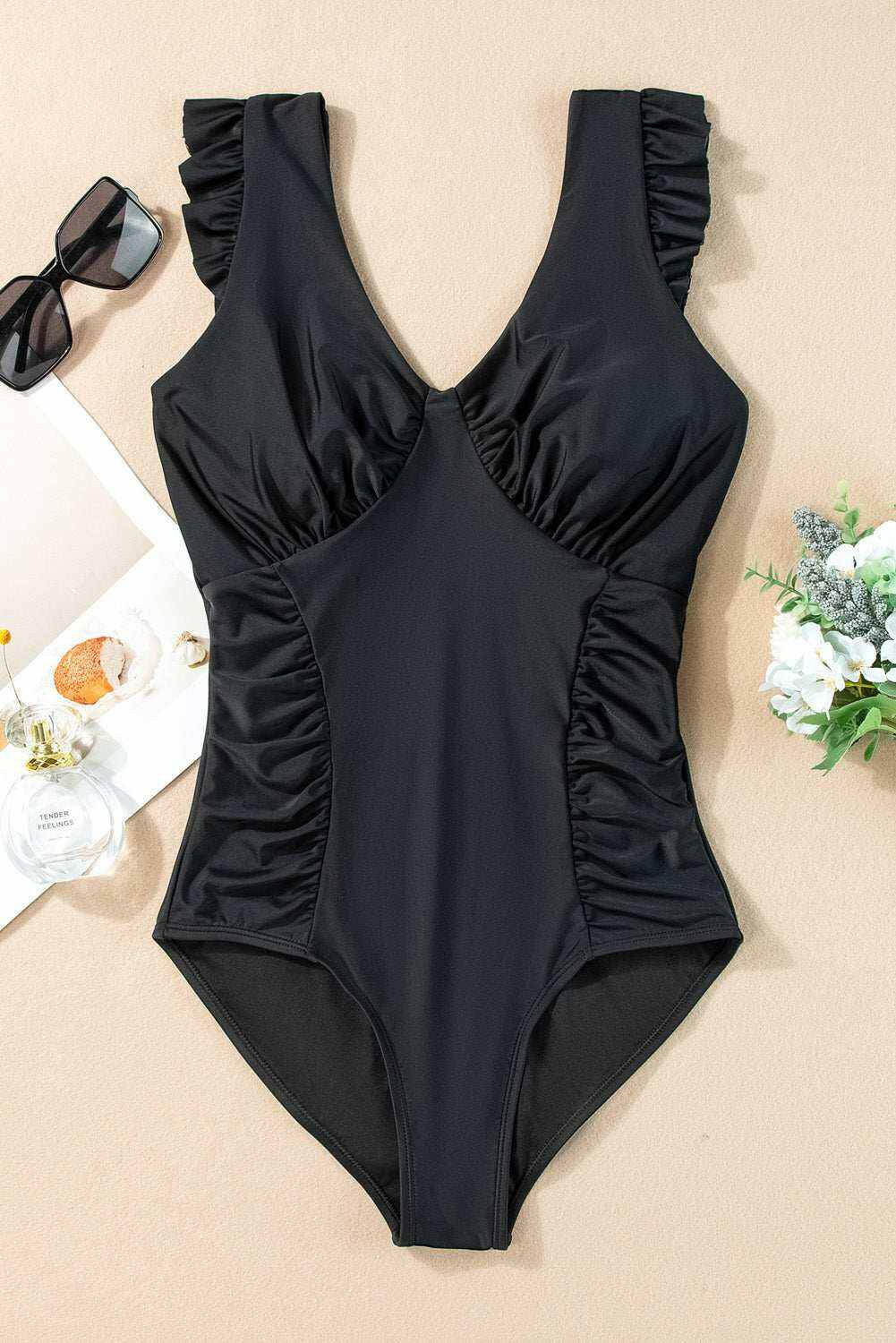 Ruched V-Neck One-Piece Swimsuit - The Rogue Daisy