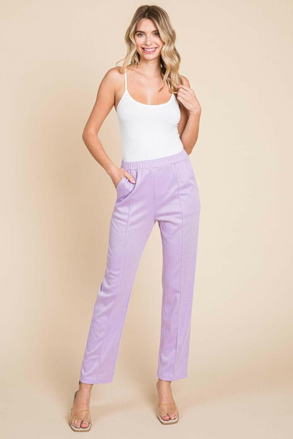 Pintuck Slim Pants in Lilac.