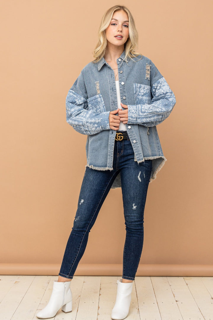 Paisley Print Quilted Denim Jacket