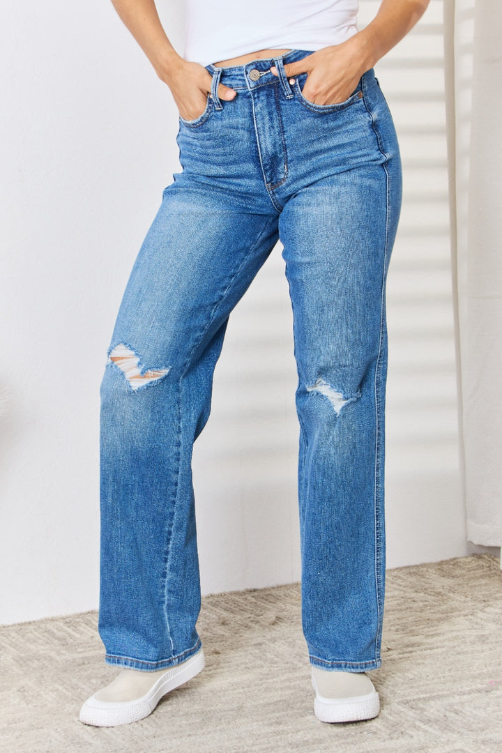 Judy Blue High Waist Distressed Straight-Leg Jeans