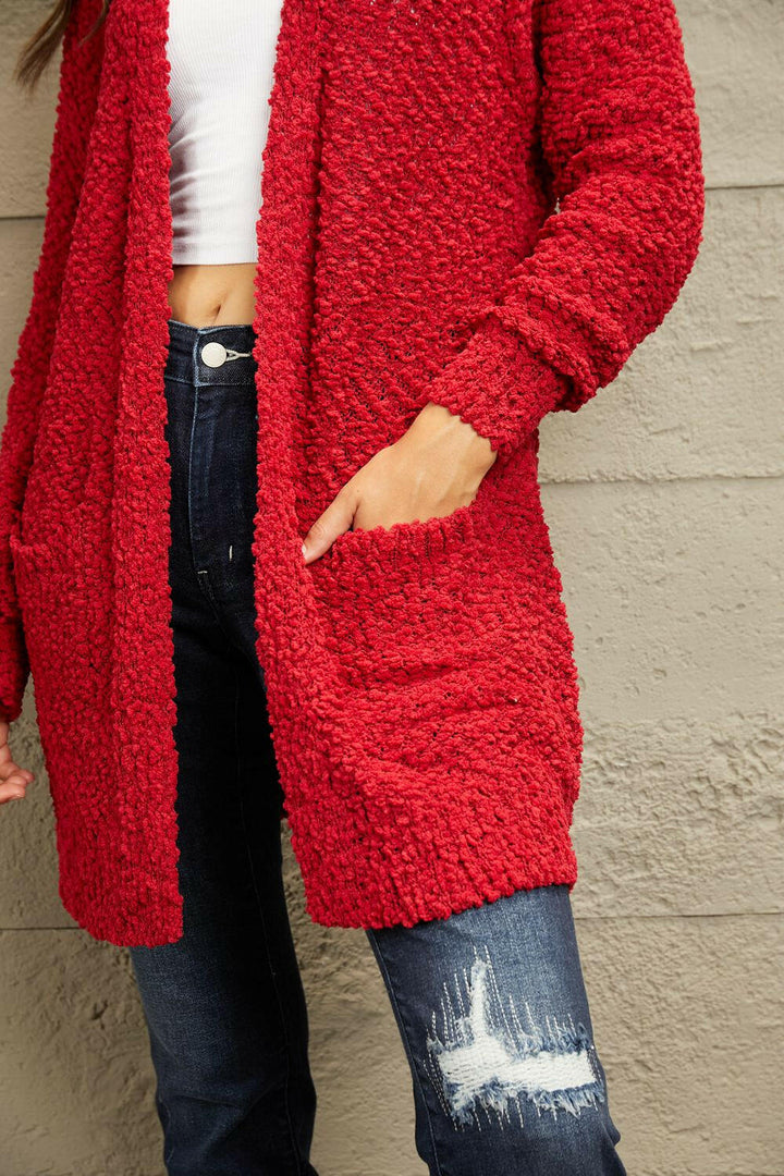 Full Size Open Front Popcorn Cardigan