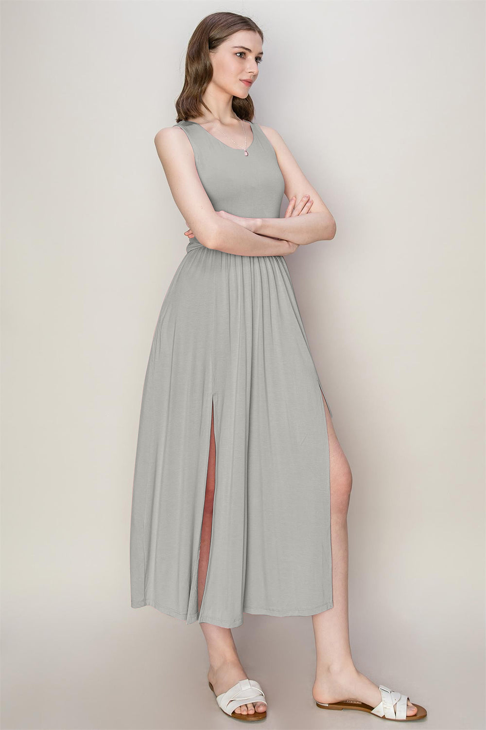 Sleeveless Slit Midi Dress