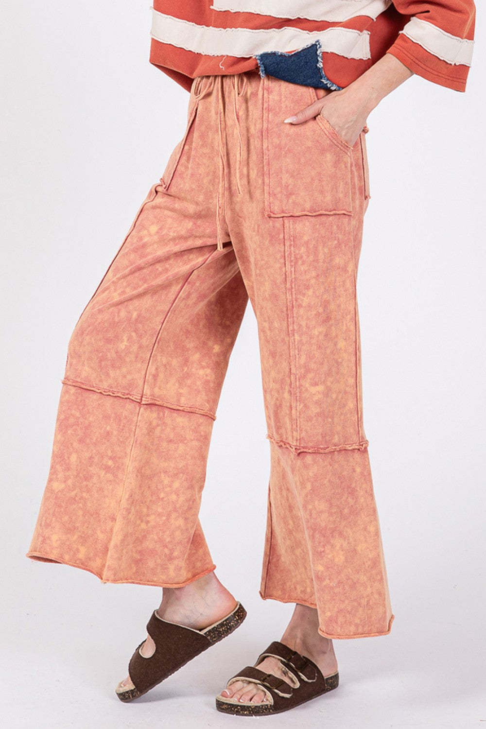 Cotton Mineral Washed Terry Wide Leg Pants