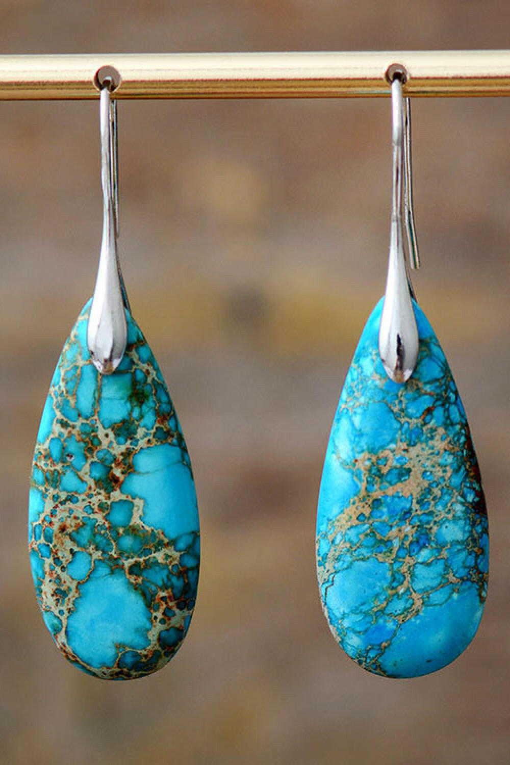 Teardrop Natural Stone Dangle Earrings.